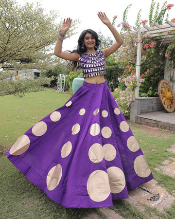 Traditional Purple Roman Silk Navratri Wear Lehenga Choli