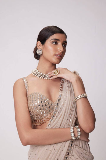 Champagne Beige Ready to Wear Lehenga Saree for Weddings & Festive Occasions | Ready To Wear Saree For Women