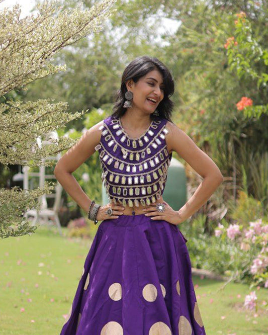 Traditional Purple Roman Silk Navratri Wear Lehenga Choli