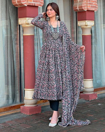 Kajal & Shilpa Chaudhary Sister Black Color Celebrity Anarkali Three Piece Suit