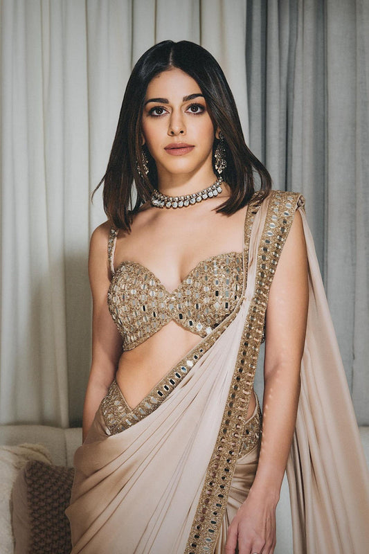 Partywear Silk Saree with Real Mirror Work Border & Designer Blouse | Party Wear Saree For Women