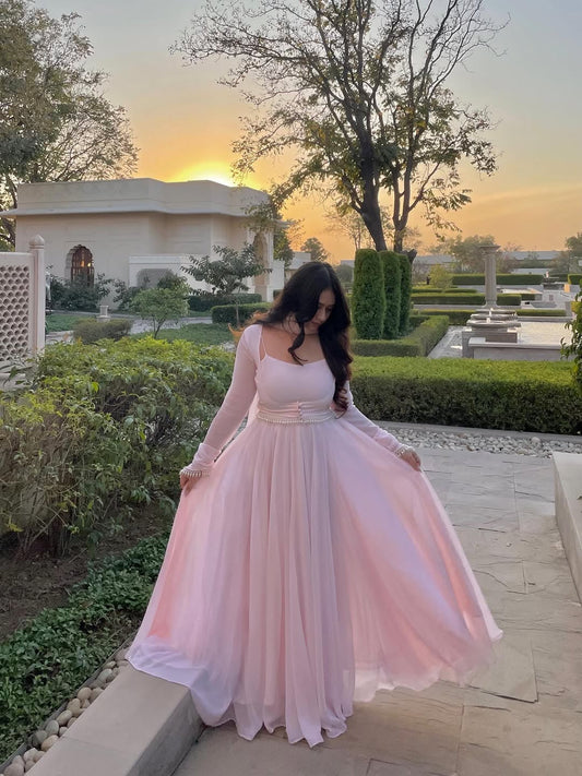 Blush Pink Jacket Style Anarkali Suit For Women