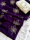 Purple Vichitra Silk Saree with 3mm Sequins Embroidery & Readymade Lace Border