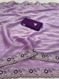 Lavender Premium Jimmy Choo Chiffon Saree with Multi Thread Embroidery & Arco Cutwork Border