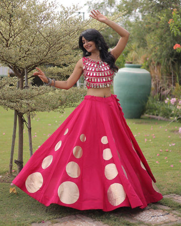 Traditional Pink Roman Silk Navratri Wear Lehenga Choli