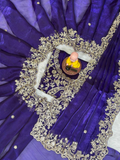 Purple Premium Fancy Satin Saree with Silver Zari Thread Work & Arco Cutwork Border