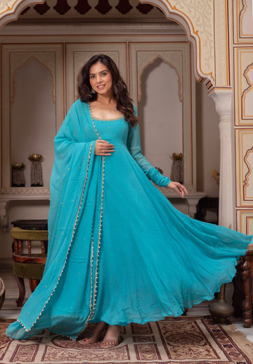 Teal Blue Anarkali Suit for Women | Dresses For Women Party Wear