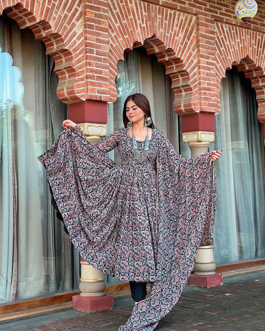 Kajal & Shilpa Chaudhary Sister Black Color Celebrity Anarkali Three Piece Suit