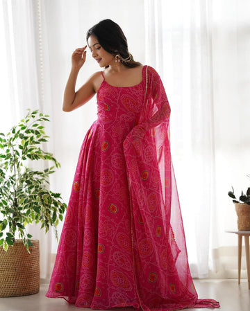 Pure Chiffon Bandhani Gown