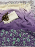 Purple Shaded Premium Crunchy Padding Saree with Multi Thread Embroidery & Arco Cutwork Border