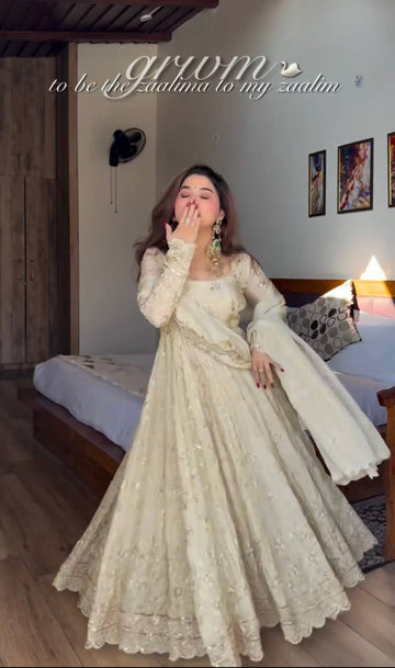 White Stylish Anarkali Suit Set for Women with Dupatta