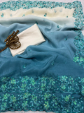 Teal Shaded Premium Crunchy Padding Saree with Multi Thread Embroidery & Arco Cutwork Border
