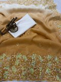 Gold Shaded Premium Crunchy Padding Saree with Multi Thread Embroidery & Arco Cutwork Border