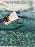 Green Shaded Premium Crunchy Padding Saree with Multi Thread Embroidery & Arco Cutwork Border