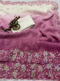 Pink Shaded Premium Crunchy Padding Saree with Multi Thread Embroidery & Arco Cutwork Border