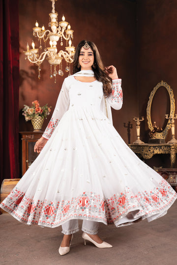 Hazel's Embroidered Anarkali Partywear Suit Set for Women with Dupatta