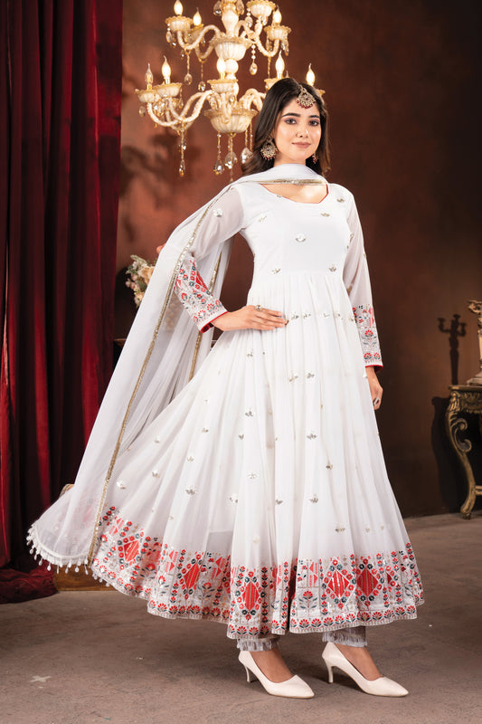 Hazel's Embroidered Anarkali Partywear Suit Set for Women with Dupatta