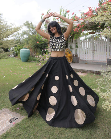 Traditional Black Roman Silk Navratri Wear Lehenga Choli