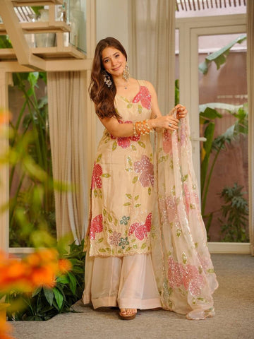 Floral Printed Party Wear Palazzo Sharara Suit Set For Women | Wedding Dress For Women