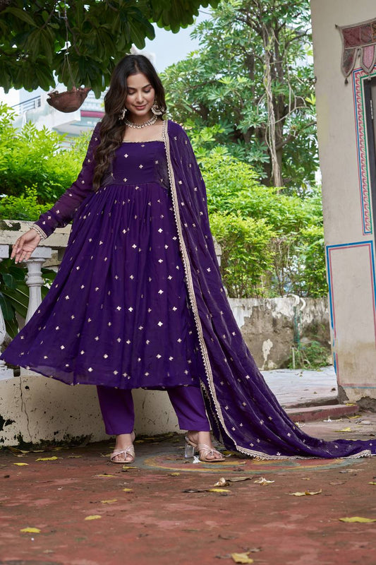 Royal Purple Traditional Anarkali Suit Set for Women with Dupatta