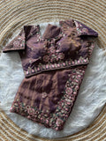 Mauve Pure Soft Khadi Moss Silk Saree with Floral Sequence Embroidery & Double Line Aarco Border