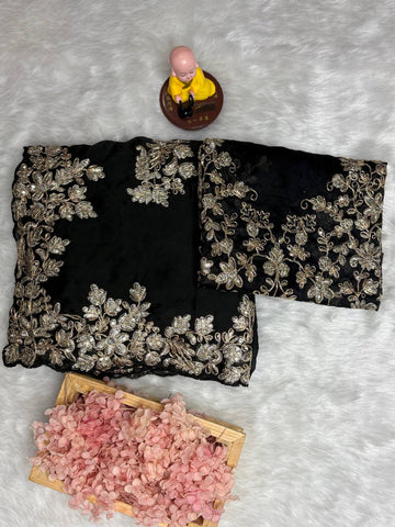 Black Rangoli Silk Saree - 3mm Coding C-Pallu Embroidery with Cutwork Border