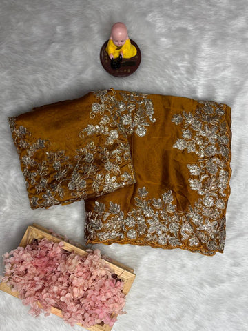 Mustard Rangoli Silk Saree - 3mm Coding C-Pallu Embroidery with Cutwork Border