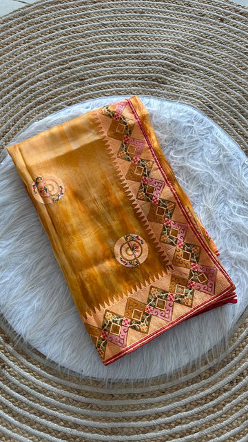 Sky Blue Pure Soft Wari Chiffon Silk Saree with Sequence Cutdana Embroidery & Multi Border Aarco Work