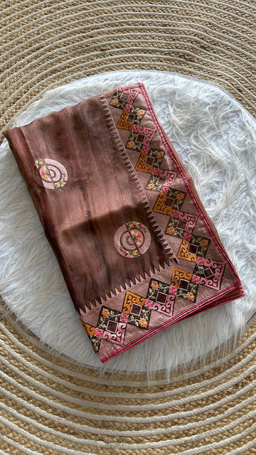 Lavender Pure Soft Wari Chiffon Silk Saree with Sequence Cutdana Embroidery & Multi Border Aarco Work