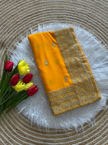 Yellow Pure Georgette Saree with Embroidery Sequins Work Border
