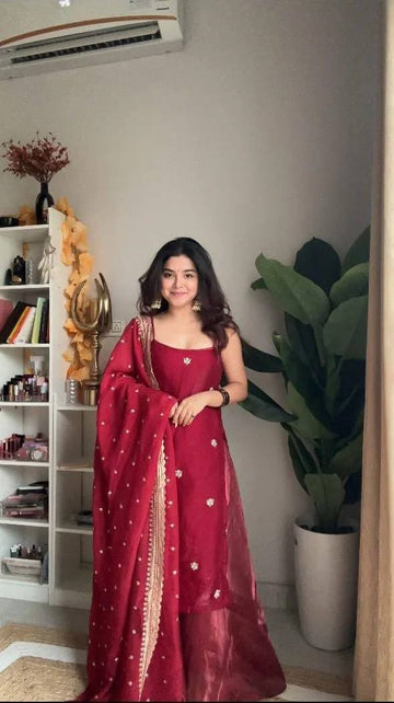 Festive Wear Premium Red Embroidered Sharara Set