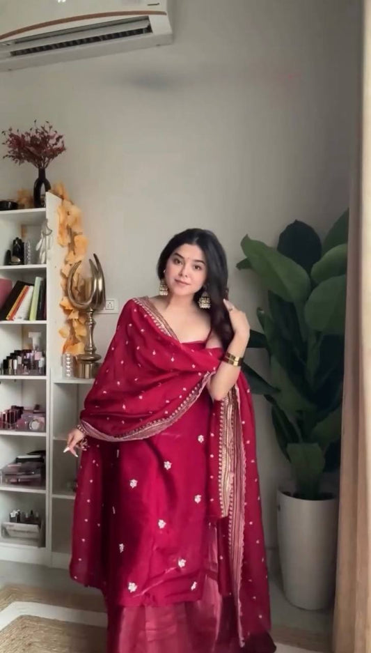 Festive Wear Premium Red Embroidered Sharara Set