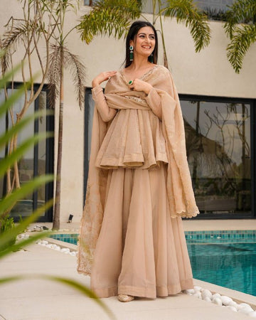 Festive Wear Kurta Palazzo Sharara Set with Matching Dupatta