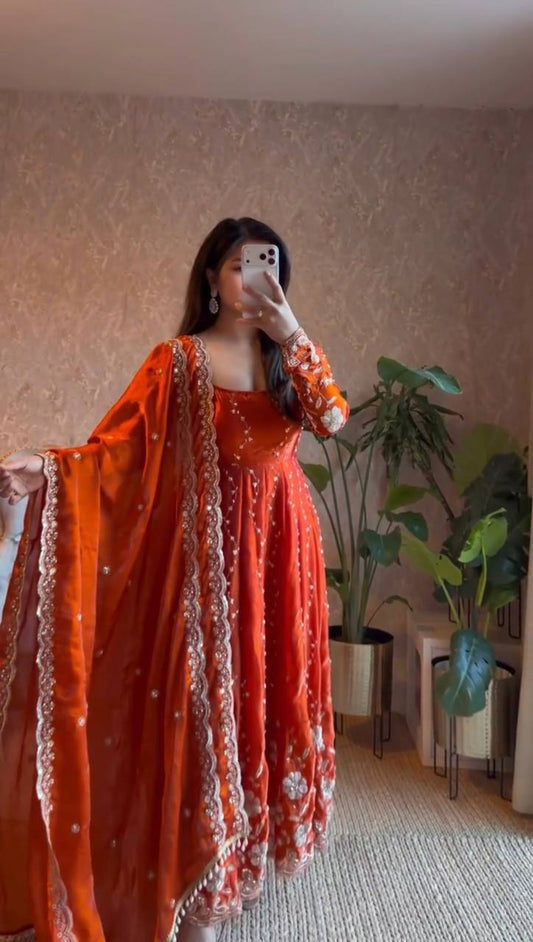 Sunflare Heritage Anarkali Suit Set for Women - Fendy Silk with Dupatta