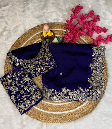Purple Premium Fancy Satin Saree with Silver Zari Thread Work & Arco Cutwork Border