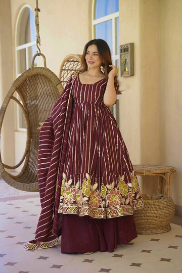 Maroon Heritage Anarkali Suit Set for Women - Georgette Kurta with Dupatta