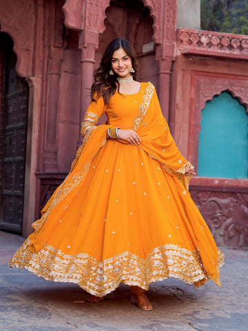 Haldi Radiance Anarkali Suit Set for Women - Georgette Kurta with Dupatta