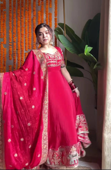 Royal Heritage Anarkali Suit Set for Women - Crep Silk Kurta with Dupatta