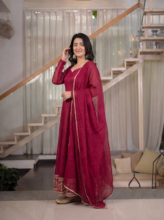 Mystique Heavy Anarkali Suit Set for Women - Crunchy Silk Kurta with Dupatta