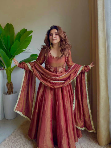 Maxi Anarkali Suit Set for Women - Cosmos Silk Kurta with Dupatta