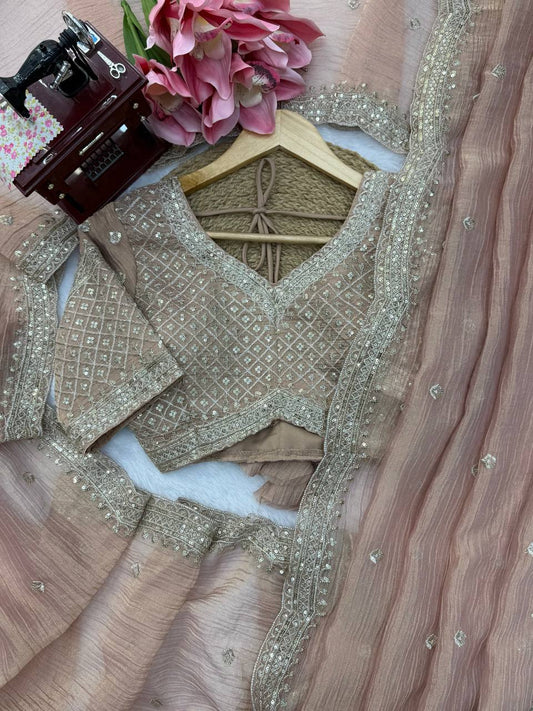 Blush Pink Salsa Crush Saree with Heavy Sequin Embroidered Blouse