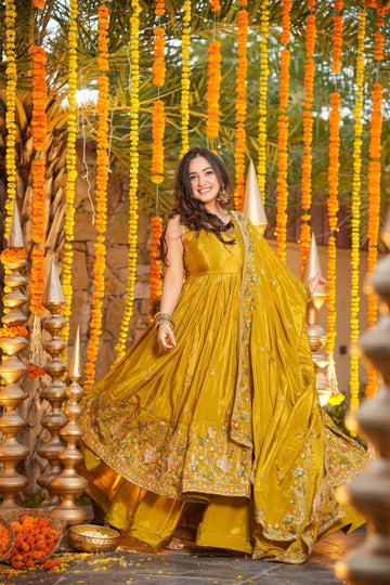Haldi Yellow Sleeveless Anarkali Suit Set for Women with Dupatta