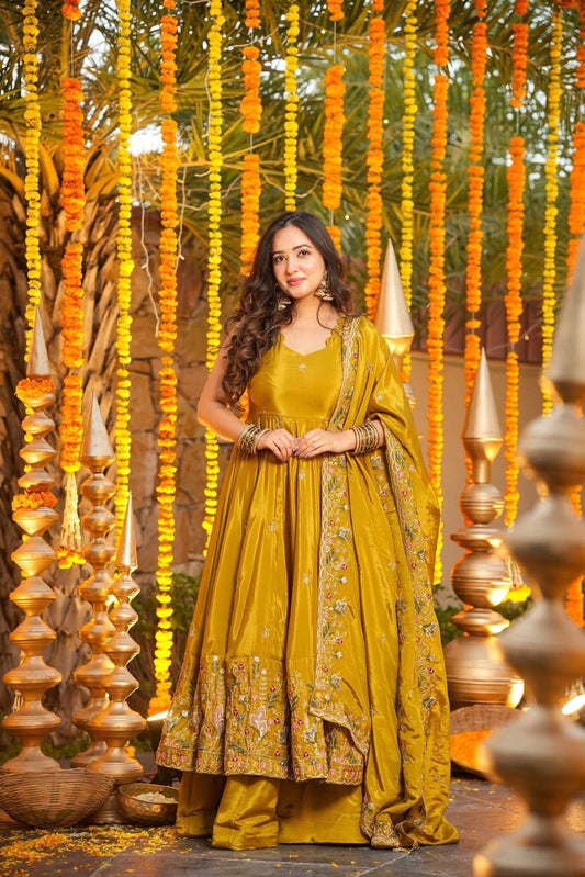 Haldi Yellow Sleeveless Anarkali Suit Set for Women with Dupatta