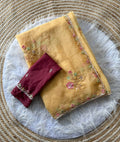 Golden Sand Pure Soft Wari Chiffon Silk Saree with Floral Sequence Cutdana Embroidery & Multi Border Aarco Work