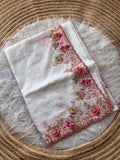 White Gulbano Pure Silky Crush Saree with Multicolor Viscose Embroidery & Italian Jarkhan Diamonds