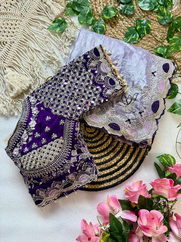 Light Purple Pure Fancy Satin Saree with Deep Purple Real Mirror Stitched Blouse