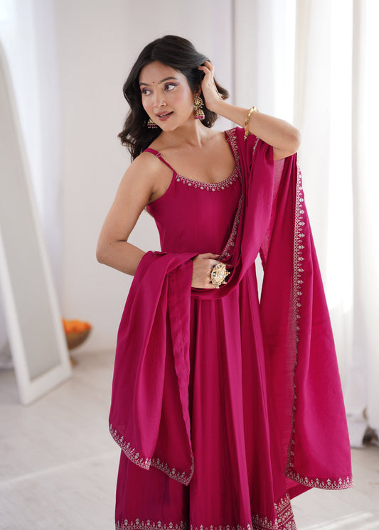 Pink Ethnic Anarkali Gown for Women with Dupatta