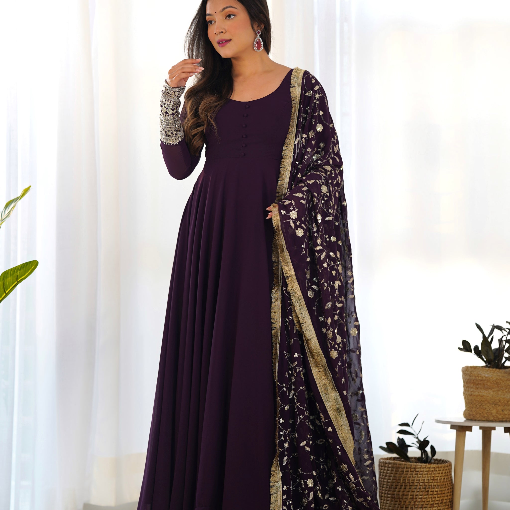 Wine Color Soft Georgette With Heavy Embroidery Work Dupatta Anarkali Suit