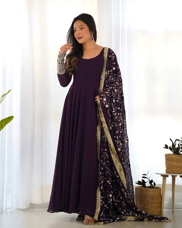Wine Color Soft Georgette With Heavy Embroidery Work Dupatta Anarkali Suit