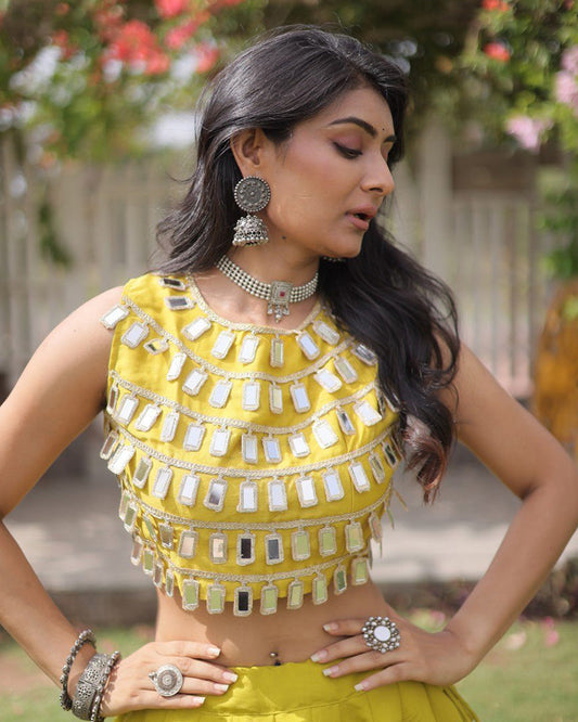 Traditional Parrot Green Roman Silk Navratri Wear Lehenga Choli